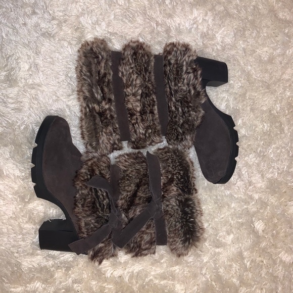 Shoes - BearPaw Bridget Suede and Faux Fur Block Heel Boot